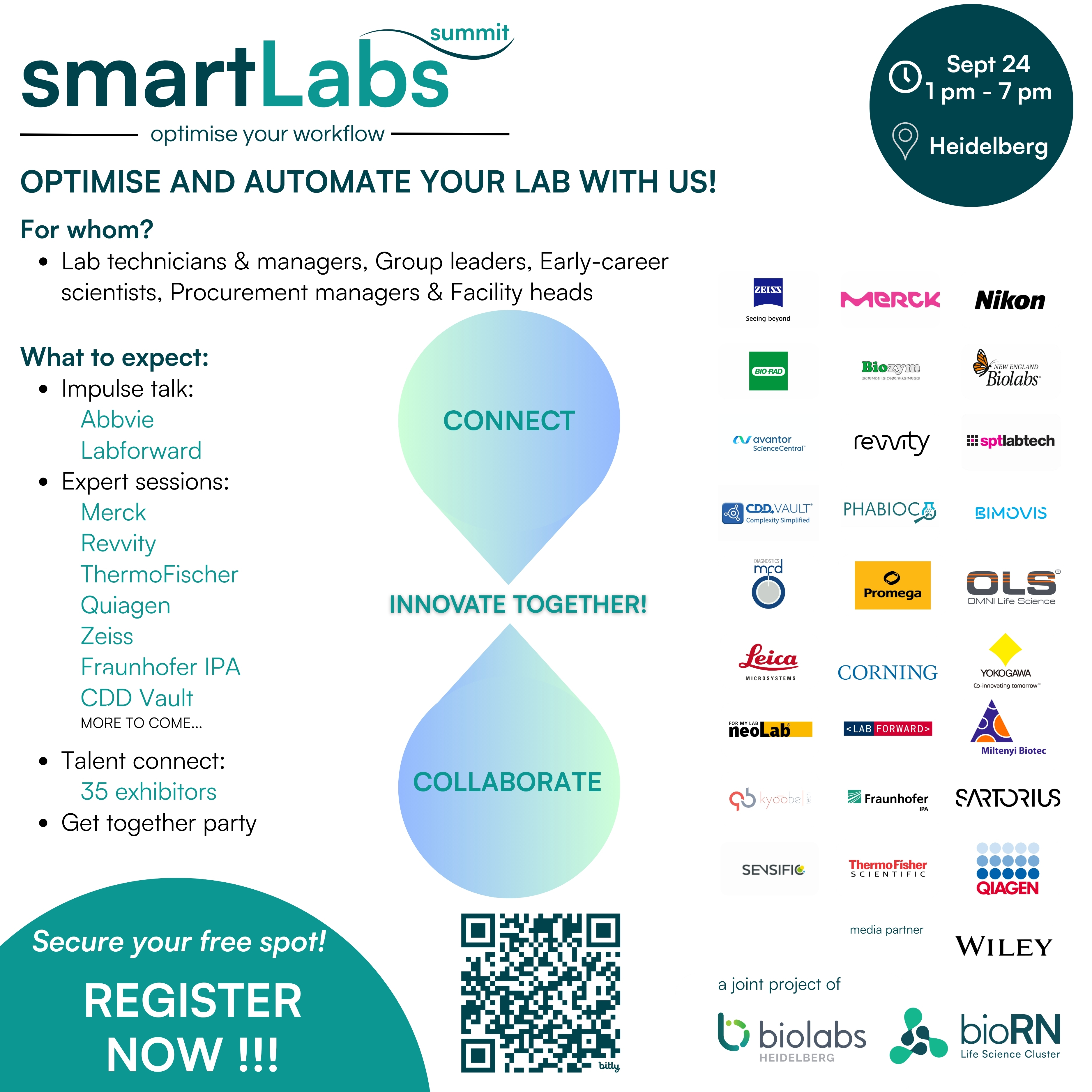 A flyer of the event portraying the partners and points of interest of the smartly summit.