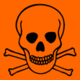 Piktogramm für giftig: Totenkopf vor orangem Hintergrund