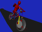 Das biomechanische Fahrermodell lenkt das Motorrad realistisch durch Armbewegungen. Es dient zur Untersuchung des Fahrkomforts und der Sicherheit bei Motorrädern