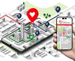 A section of a three-dimensional city map shows the routes taken by the first responders to the scene of the emergency.