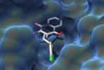 3D schematic showing how atovaquone fits into the mitochondrial cytochrome bc1 binding pocket