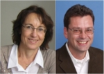 Zu sehen sind zwei Porträtfotos, links von einer Frau mit Brille und schulterlangen dunkelbraunen Haaren, rechts von einem Mann mit Brille mit dunklen Haaren.