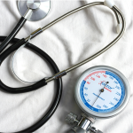A stethoscope and blood pressure monitor
