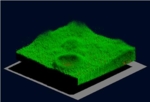 Lateral view of a four-day-old Pseudomonas aeruginosa biofilm analysed with a confocal laser scanning microscope. The biofilm was stained using fluorescent (live/dead) stains.