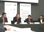 Patrick Dieckhoff (transkript), Kai-Uwe Bindseil (BioTop), Peter Heinrich (Vorstandsprecher BIO Deutschland) und Viola Bronsema (Geschäftsführerin BIO Deutschland) stellten die Ergebnisse der Biotech-Umfrage vor.