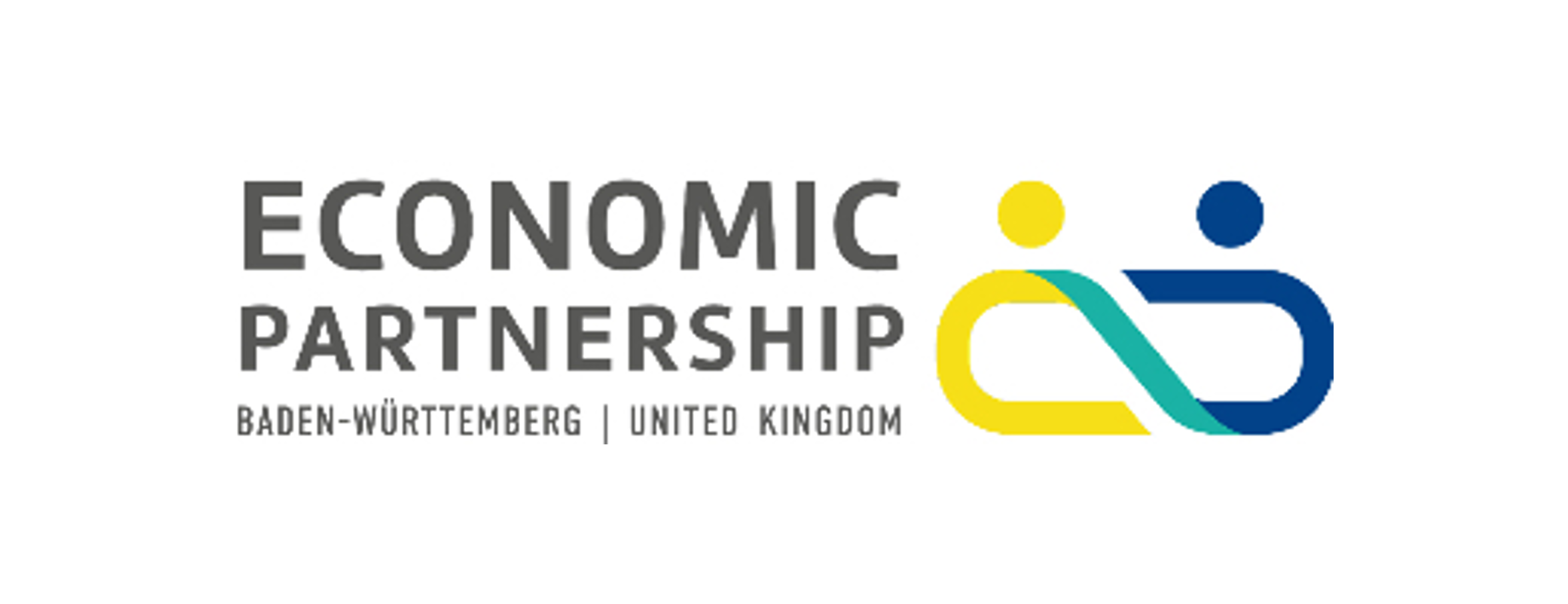 The logo features the word ‘Economic Partnership’ in large letters at the top, with ‘Baden-Württemberg | United Kingdom’ in grey lettering on a white background below.  On the right-hand side, there is an infinity symbol arranged horizontally in yellow.